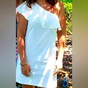 Aakaa One Shoulder Ruffle Shift Dress